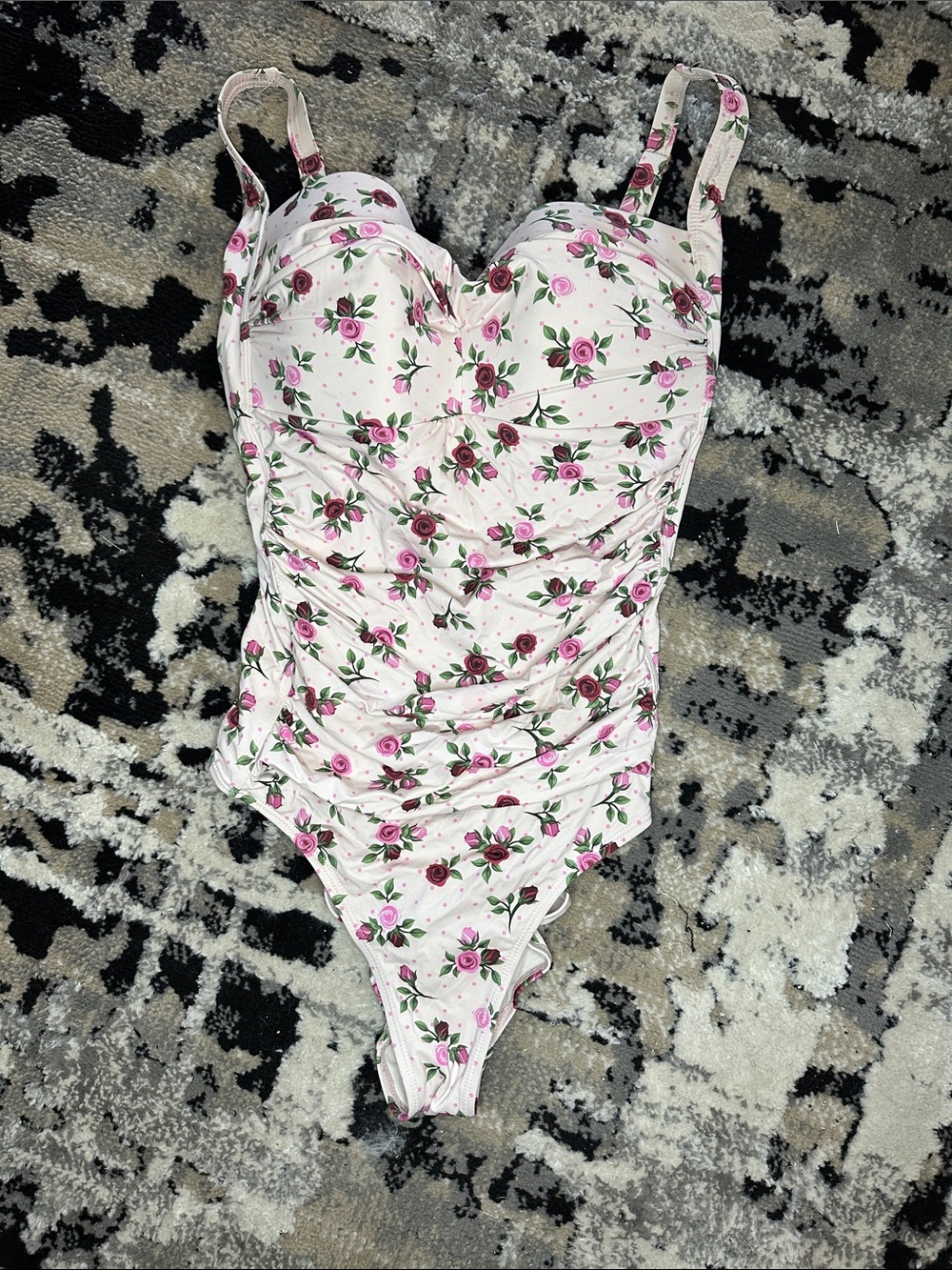 Betsey Johnson Pink Floral One-Piece Swimsuit with Pink Roses